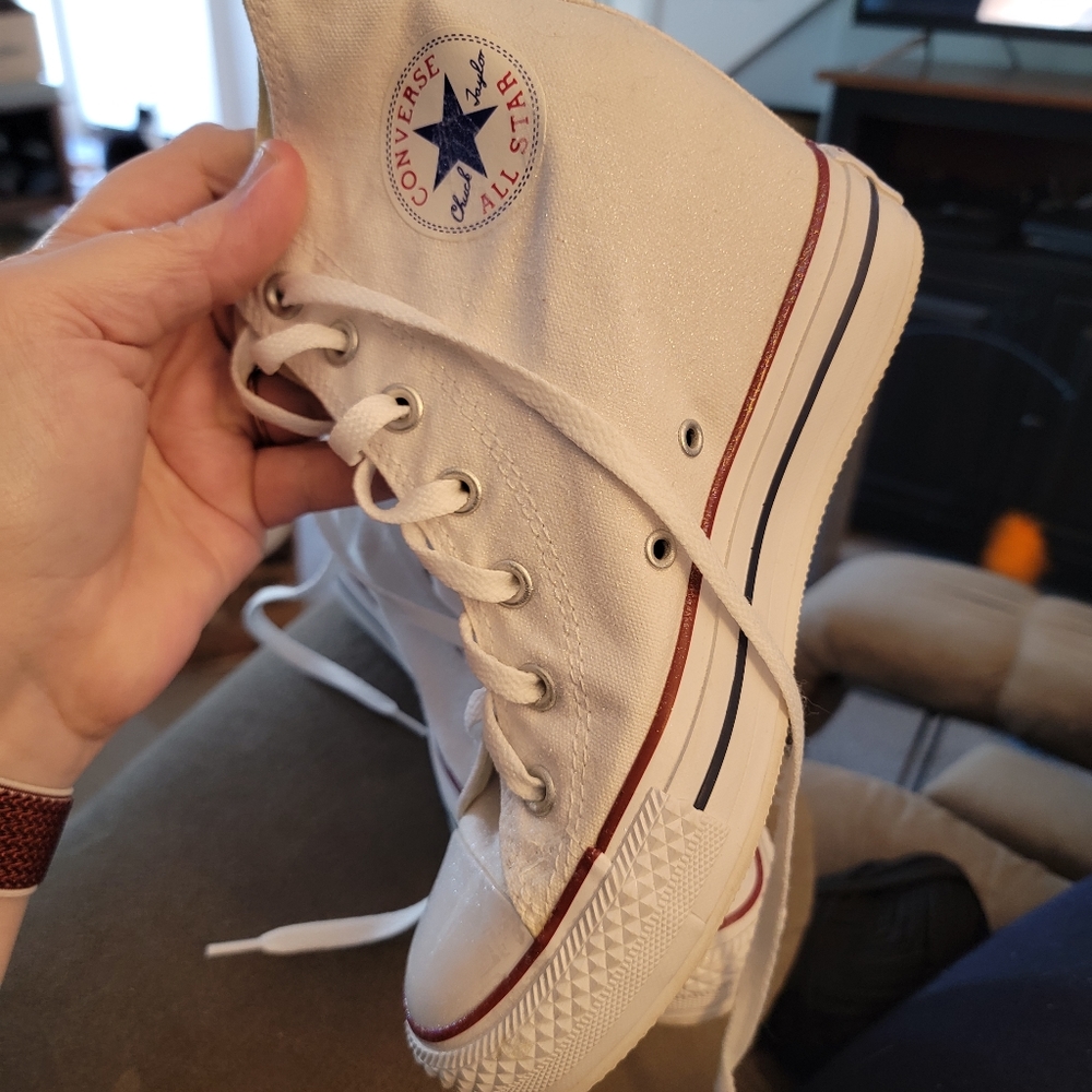 Womens white High top Converse platform sparkles